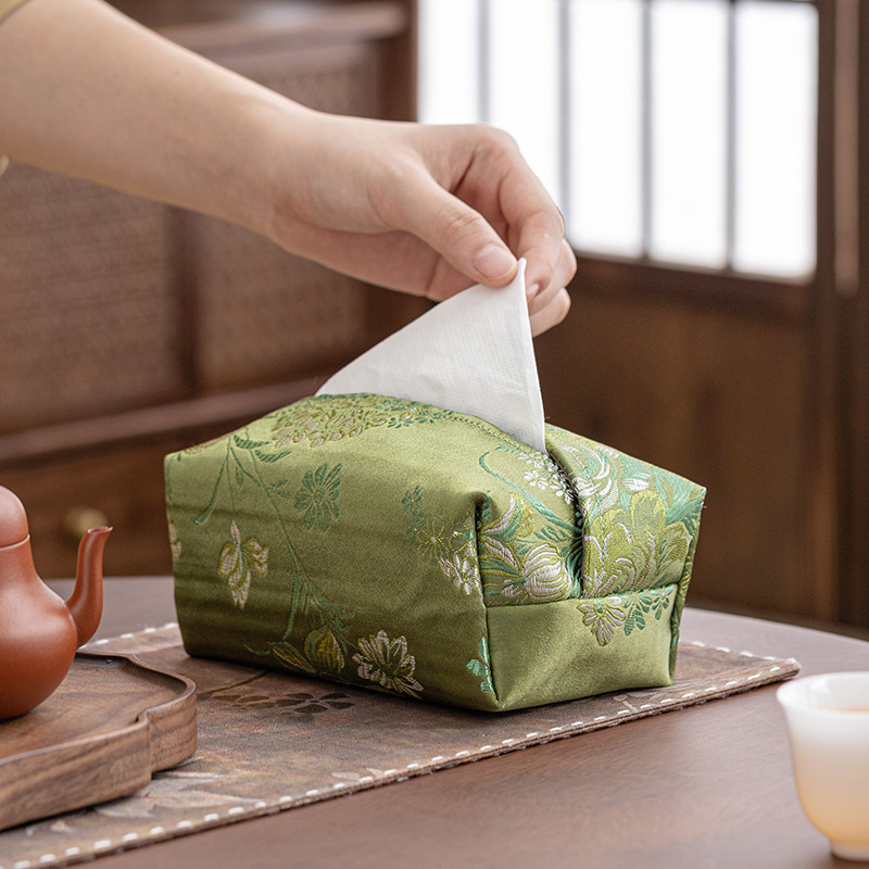 Hộp đựng khăn giấy thổ cẩm hộp rút giấy phòng khách gia dụng bọc khăn giấy đựng đồ sáng tạo đơn giản phụ kiện trà đạo Kung Fu kiểu Trung Quốc