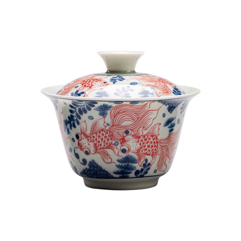 Bát có nắp ba tài gốm sứ, cốc trà, bát có nắp màu xanh và trắng, có thể lơ lửng dưới men, bát pha trà nổi, bộ trà cao cấp không nóng