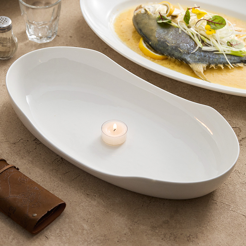 Đĩa cá hấp cách nhiệt sưởi nến, bộ đồ ăn khách sạn, bếp riêng, đĩa gốm sứ đặc biệt cho nhà hàng, đĩa rau thương mại