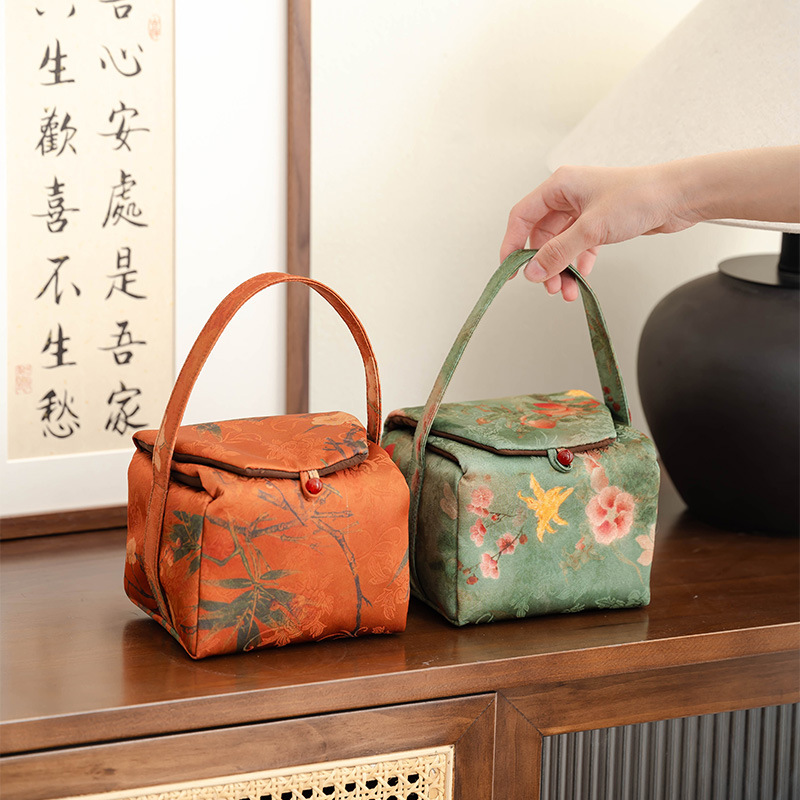 Túi đựng trà xách tay Song Jin túi đựng trà túi mới phong cách Trung Quốc túi xách tay chần bông dày túi đựng trà túi du lịch