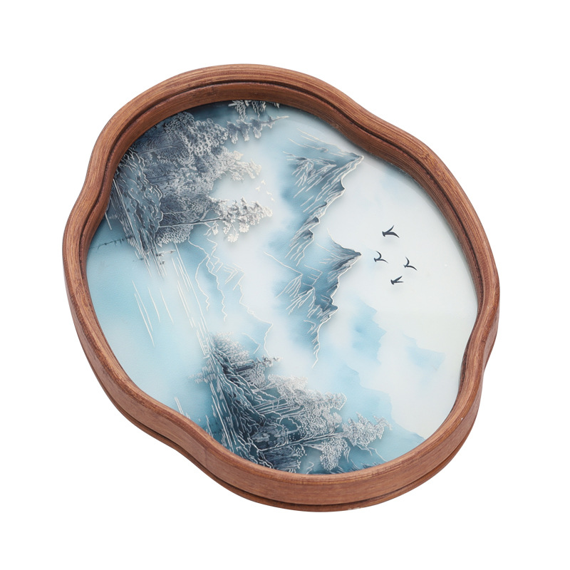 Khay trà thủy tinh phong cách Trung Quốc Hàn Giang Tuyết khay đựng trà Bộ trà cổ điển cao cấp bằng tre Phụ kiện Khay đựng trà Khay đựng trái cây