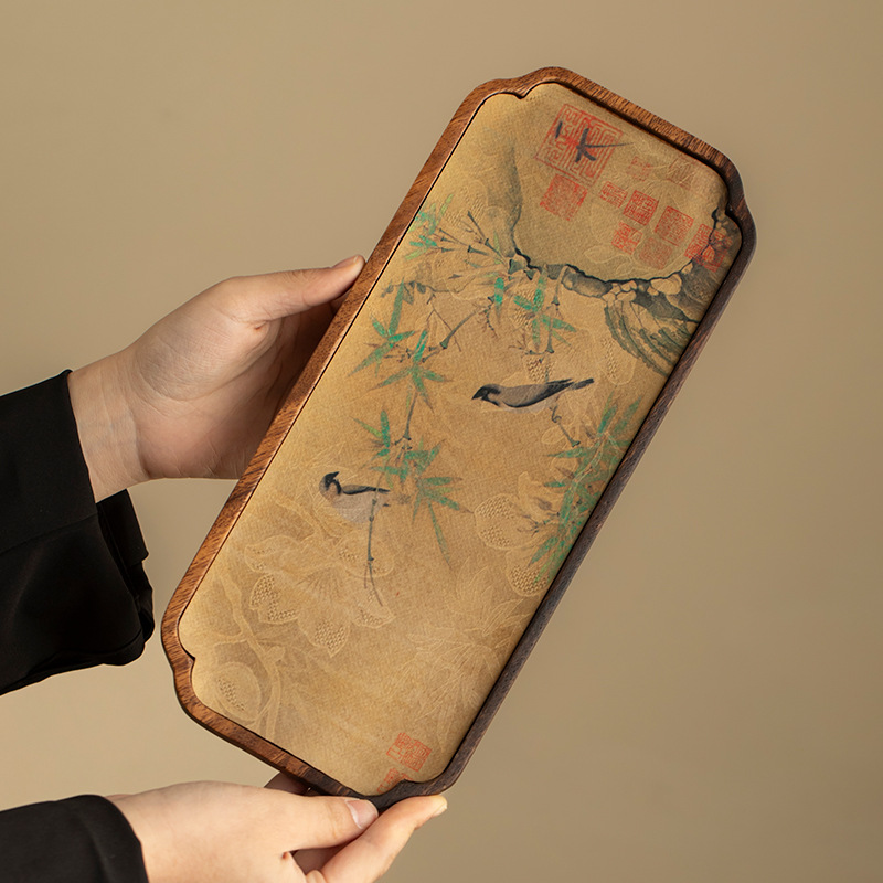 Khay trà gỗ óc chó nhỏ, bộ ấm trà gỗ nguyên khối, bàn trà tinh tế, khay trà, giá để ấm trà, khay trà khô