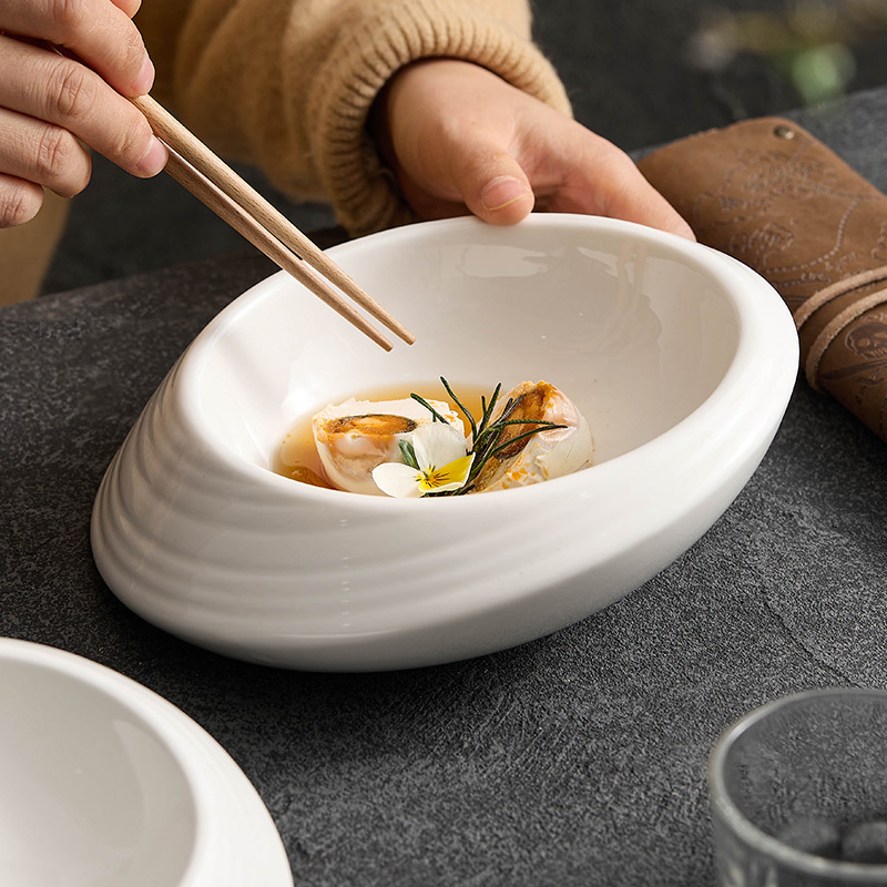 Đĩa hình đặc biệt gốm sứ sọc ngang Đĩa món ăn gia dụng Đĩa bát canh đặc biệt Bộ đồ ăn món ăn khách sạn cao cấp Đĩa hai lớp hình đặc biệt