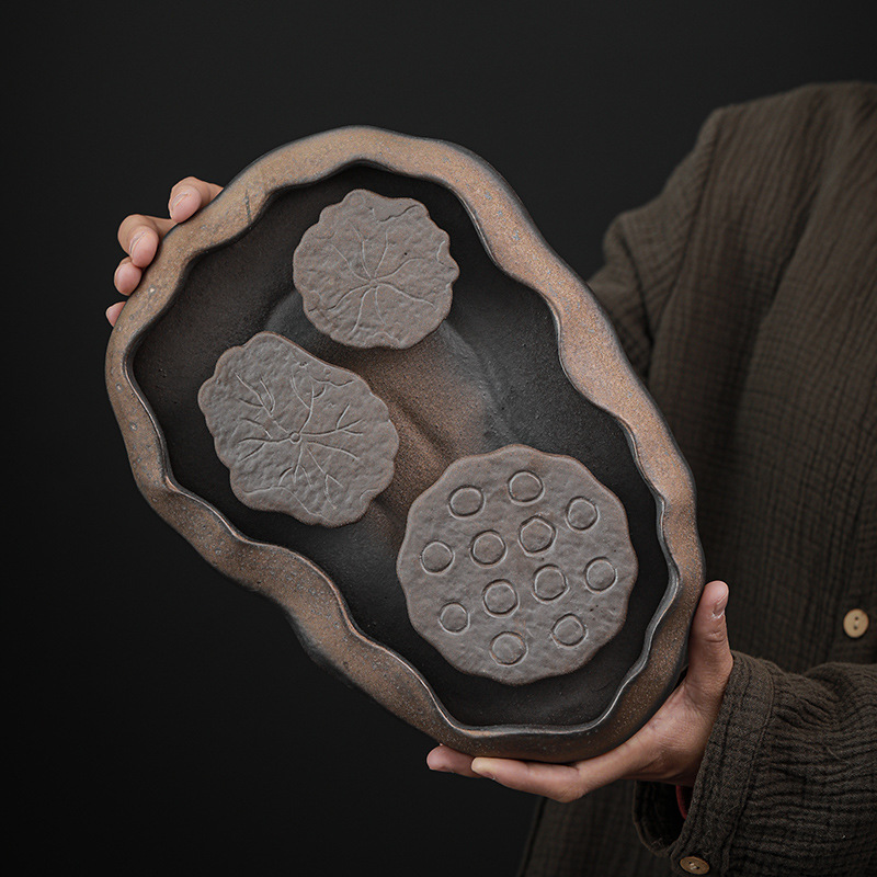 Xưởng bán buôn bàn trà pha khô gốm thô khay đựng nước nhỏ Bộ trà đơn giản ấm gia dụng hiện đại khay sang trọng nhẹ