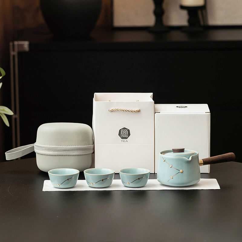 Lò nung Tianqingru, ấm trà gốm sứ, ấm trà đơn, ấm trà xoay sáng tạo, ấm ba cốc cầm tay