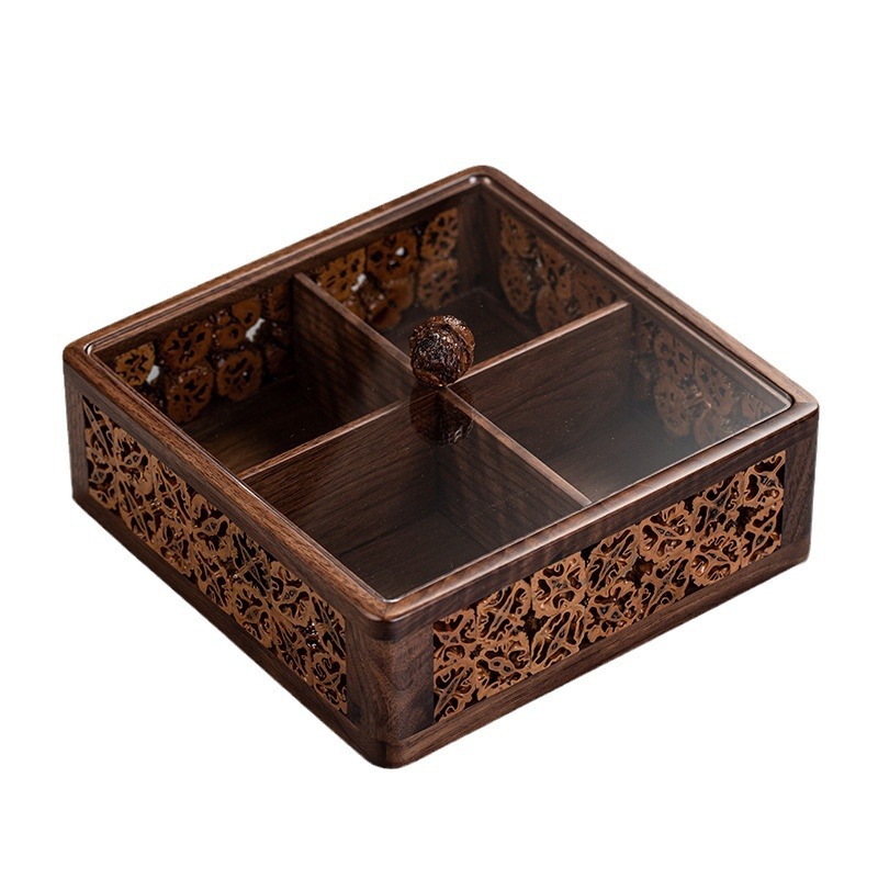 Đĩa trái cây có ngăn bằng Gỗ Óc Chó Đĩa trái cây tre Đĩa trái cây ăn vặt Hộp đựng đồ kẹo Đĩa trái cây khô Có Nắp Hộp đựng đồ Bộ trà