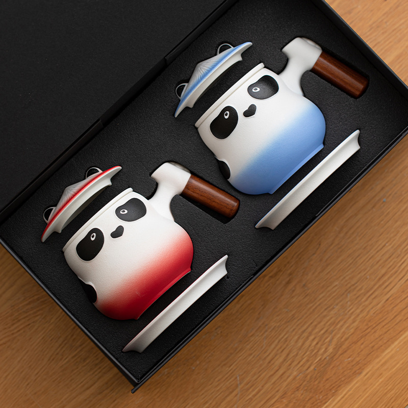 Cặp đôi trà cà phê gấu trúc bộ cốc cặp cốc gốm sứ dễ thương sáng tạo cốc cá nhân tách trà nước tách cốc hộp quà