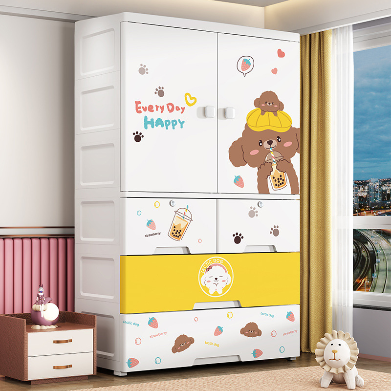 Tủ đựng đồ bằng nhựa rộng 80cm Super Peng, tủ quần áo trẻ em có cửa lắp ráp, tủ đựng đồ cho bé hoạt hình, tủ quần áo trẻ em