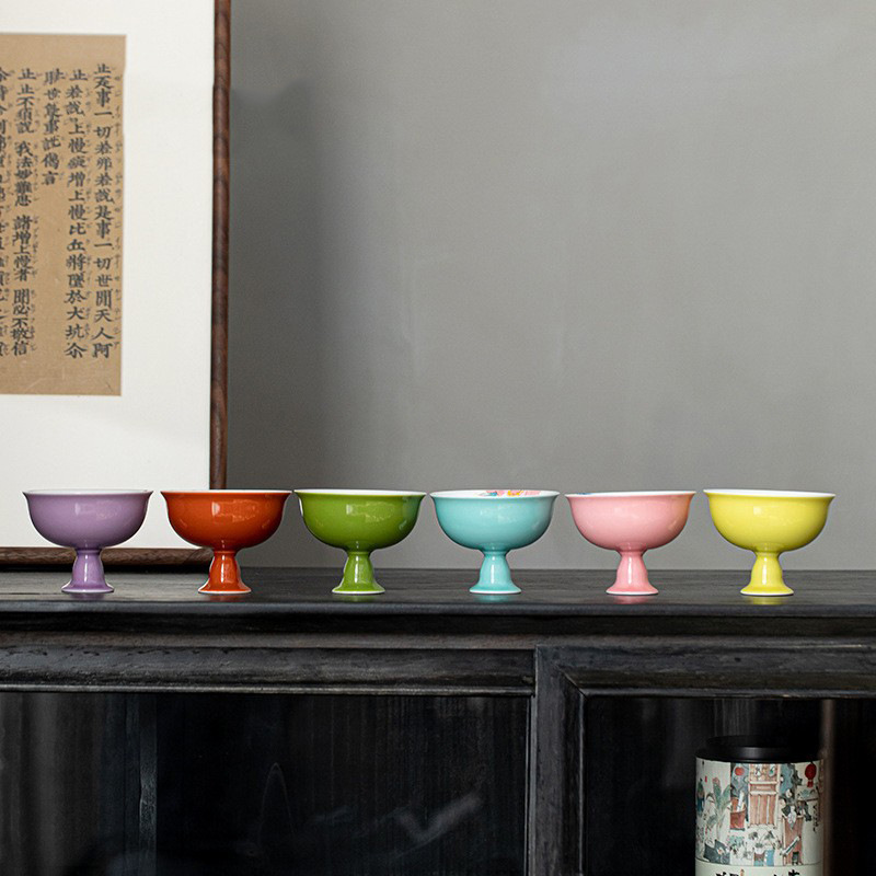 Cốc trà chân cao hoa anh đào vẽ tay, cốc chủ nhân màu hồng, cốc đơn nữ, bát trà đơn, chén trà gốm sứ cỡ lớn