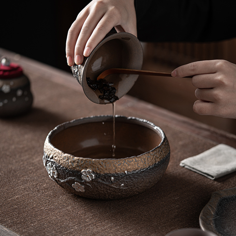 Phong cách Nhật Bản sắt mạ vàng gốm thô Bạc trà mận rửa trà lớn rửa chén xây Nước rửa chén công phu trà đạo phụ kiện trà đạo