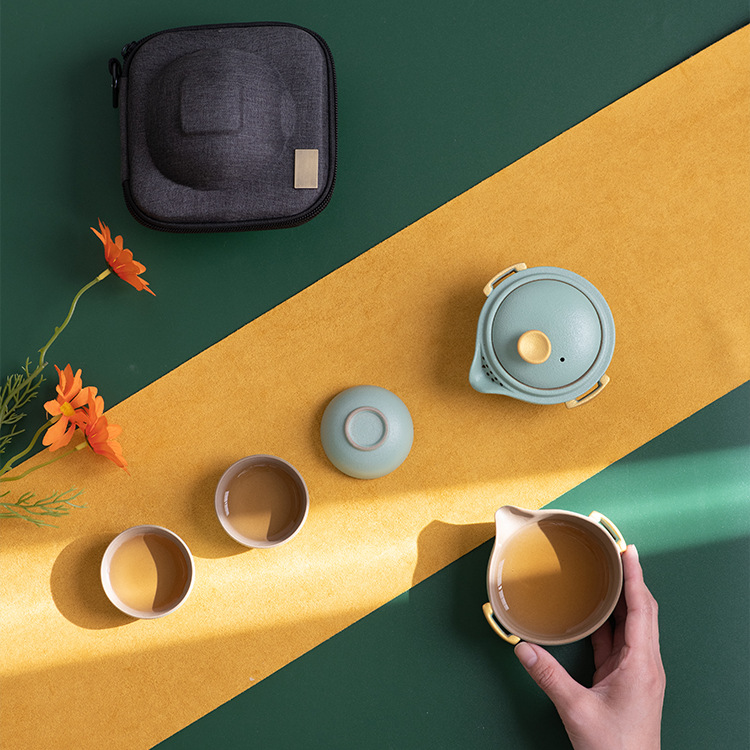 Bộ trà Kung Fu, một bình gốm sứ, một cốc, ba cốc, cốc hành trình Nhật Bản, bộ trà du lịch, bộ nhỏ di động