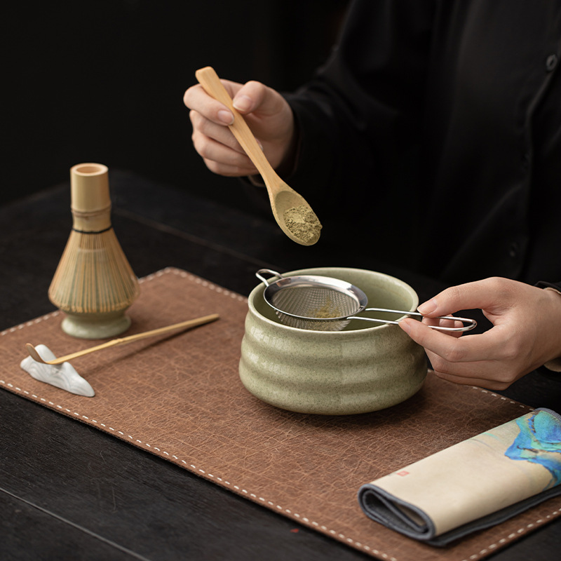 Bộ Matcha có vần tròn hình sóng Bộ phụ kiện trà gốm sứ bát Matcha cốc trà đứng thìa trà bọt khuấy trà