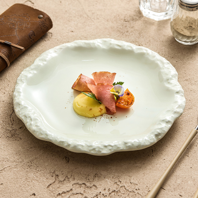 Đĩa ăn tối kiểu phương Tây bằng gốm quay lò, đĩa bít tết sáng tạo, đĩa ăn tại nhà, bộ đồ ăn khách sạn cao cấp, đĩa nông váy thương mại