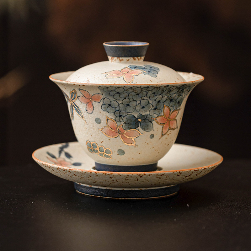 Màu xanh và trắng, đá lửa, bát thủy triều đỏ, hoa cẩm tú cầu vàng, bát trà ba tài năng mùa thu, bộ trà Kung Fu cao cấp có nắp, một chiếc