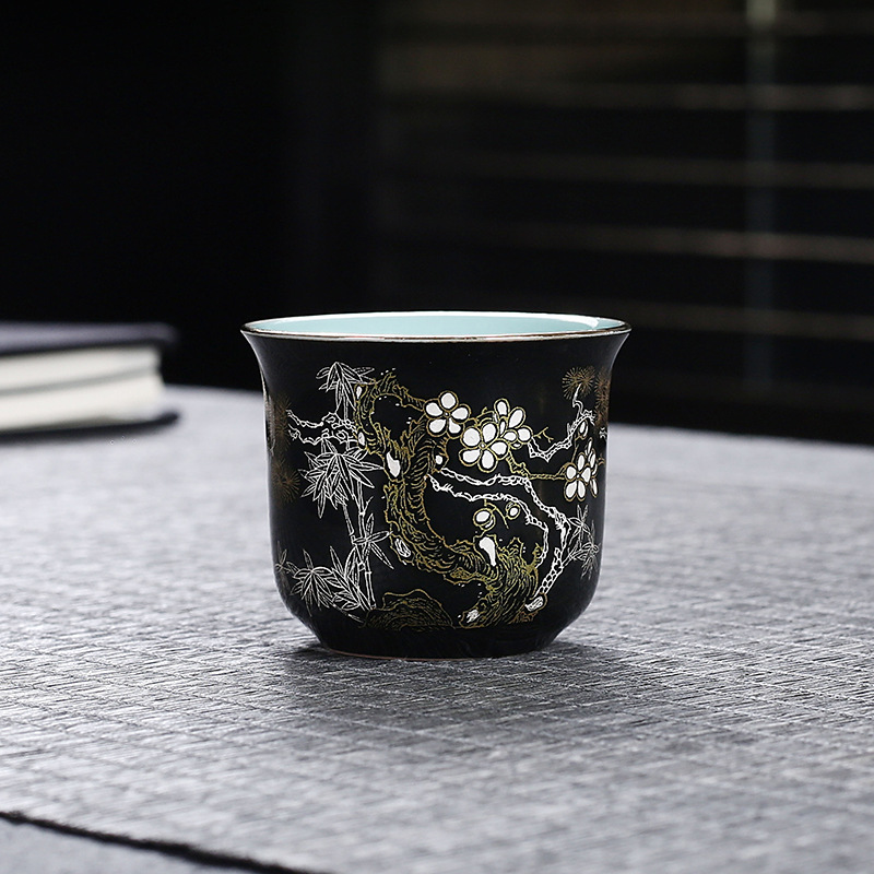 Bộ ấm trà tráng men đen bộ trà du lịch khay trà một ấm bốn chén gia dụng bộ trà có nắp cốc trà quà lưu niệm cao cấp