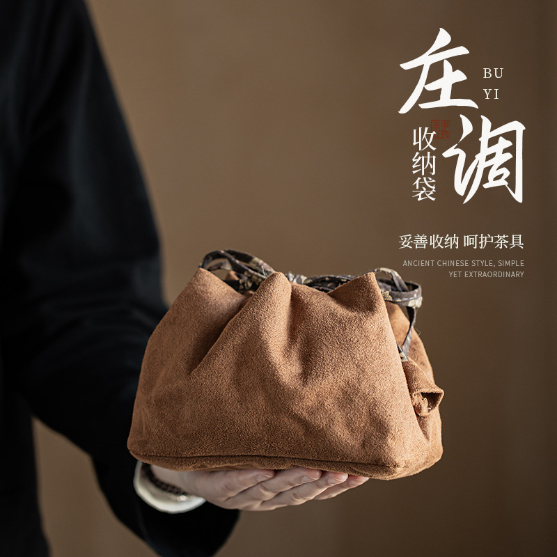 Túi lưu trữ Zhuang Tiao túi lưu trữ Bộ trà du lịch ngoài trời một ấm hai cốc ấm trà hộp lưu trữ túi vải bông thủ công