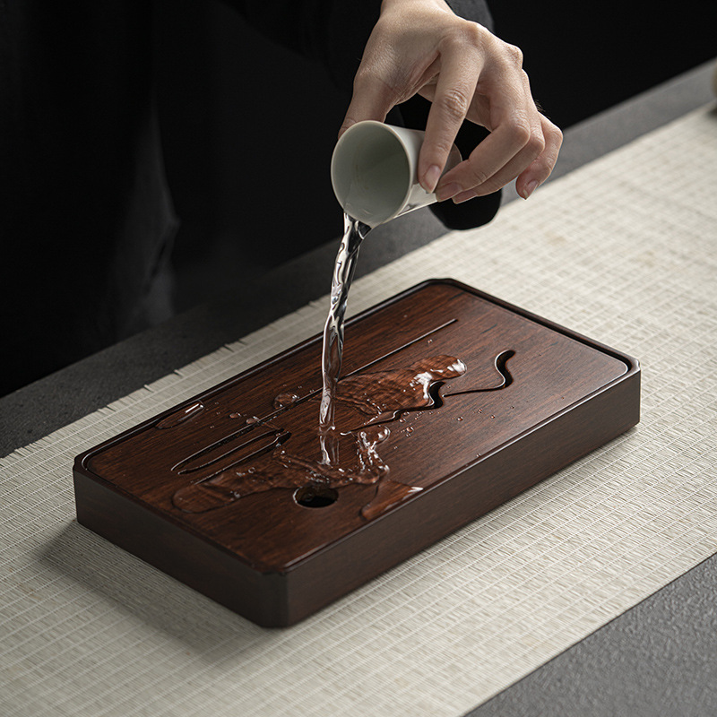 Bán buôn Khăn trà, Khay trà phong cảnh nặng tre, khay trà phong cách cổ điển Thiền nhỏ gia dụng, khay đựng nước, khay đựng trà, Khay đựng ấm