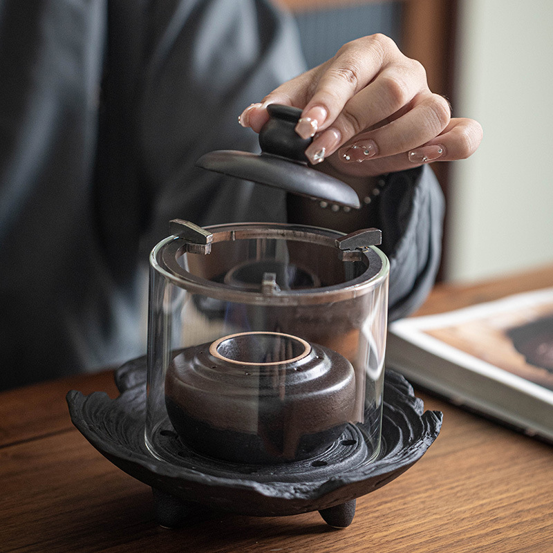 Đèn cồn thủy tinh sáng tạo bếp ấm trà bếp xung quanh bếp nấu trà đế sưởi gốm sứ ấm ấm trà pha trà cổ điển Trung Quốc