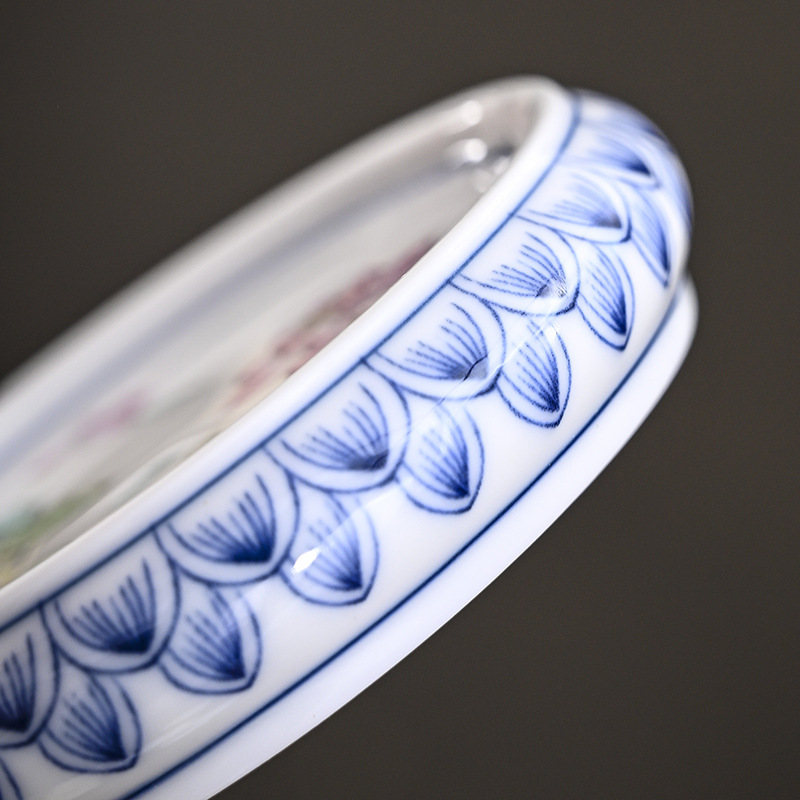 Nắp gốm cổ điển với họa tiết hoa văn màu xanh và trắng, nắp ấm trà cát tím, Tấm Lót cốc, bình nhỏ, Tấm Lót cốc