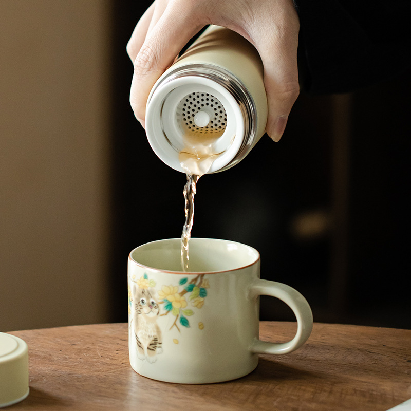 Cốc giữ nhiệt hoàn toàn bằng gốm sứ, tách trà, tách trà trắng cũ, cốc trà, cốc nước, cốc ngâm nam nữ