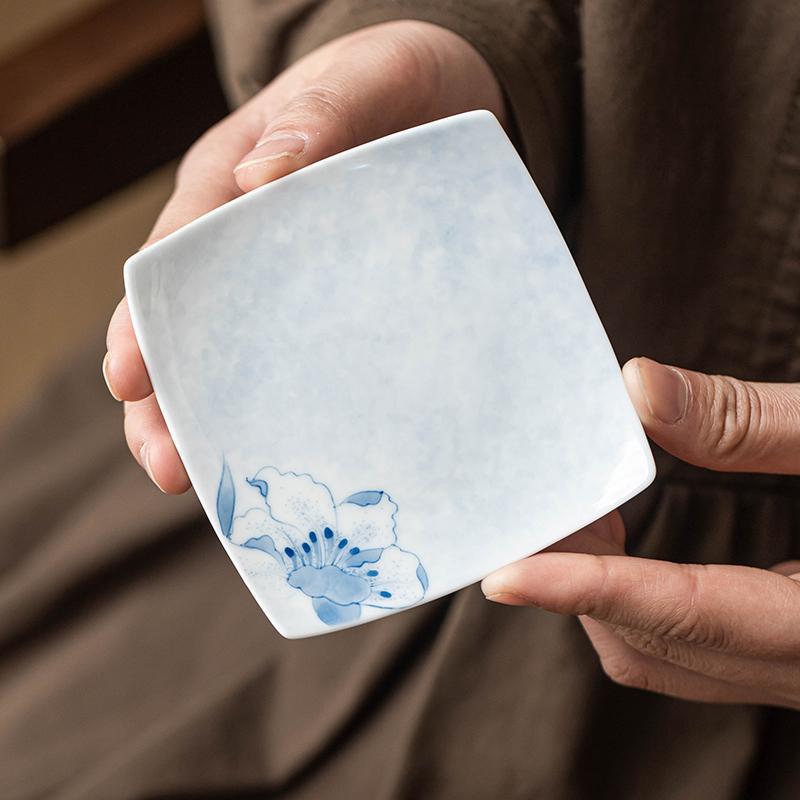 Tấm lót cốc trà màu xám thực vật tấm lót cách nhiệt chống thấm nước hoa huệ xanh vẽ tay tấm lót trà phụ kiện trà đạo Kung Fu tấm lót trà đơn