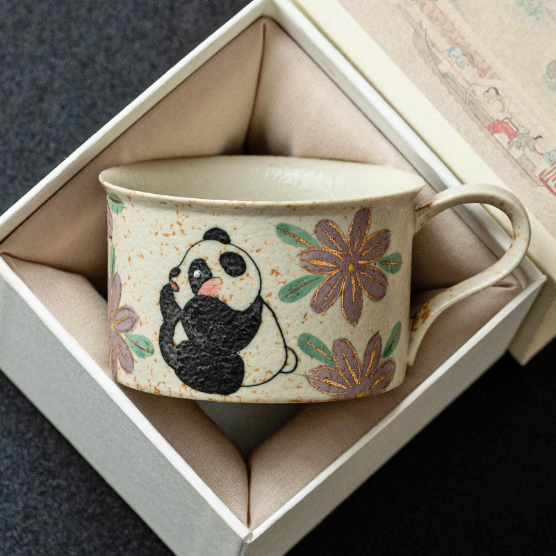 Màu xanh và trắng đá lửa cốc cà phê gốm sứ đỏ gấu trúc thưởng thức trà hoa cúc cốc uống nước giá trị cao cốc trà chiều tinh tế