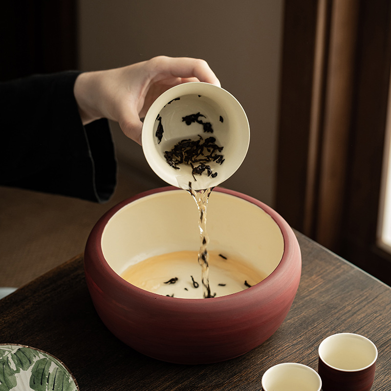 Rửa trà hồng, rửa cốc thủy tinh wabanji gốm sứ kiểu Trung Quốc, rửa bút, phụ kiện bộ trà kungfu, bể đựng bã trà dung tích lớn