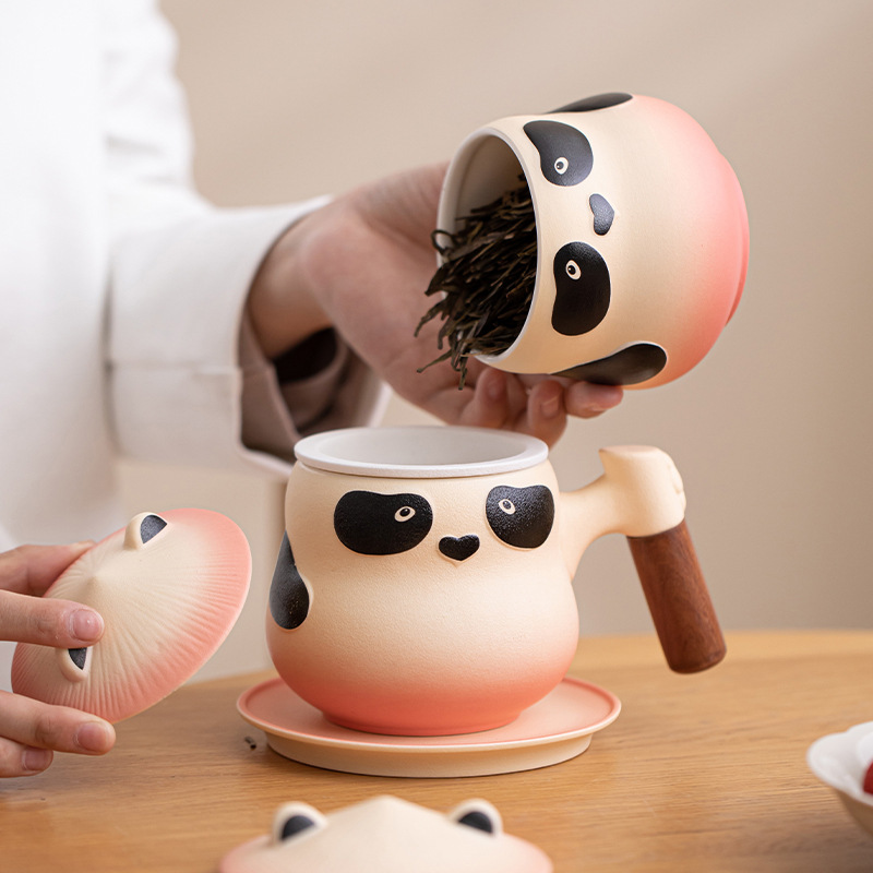 Bình đựng trà gấu trúc, bình đựng trà cầm tay chống ẩm gốm sứ sáng tạo gia dụng, bình đựng trà rỗng