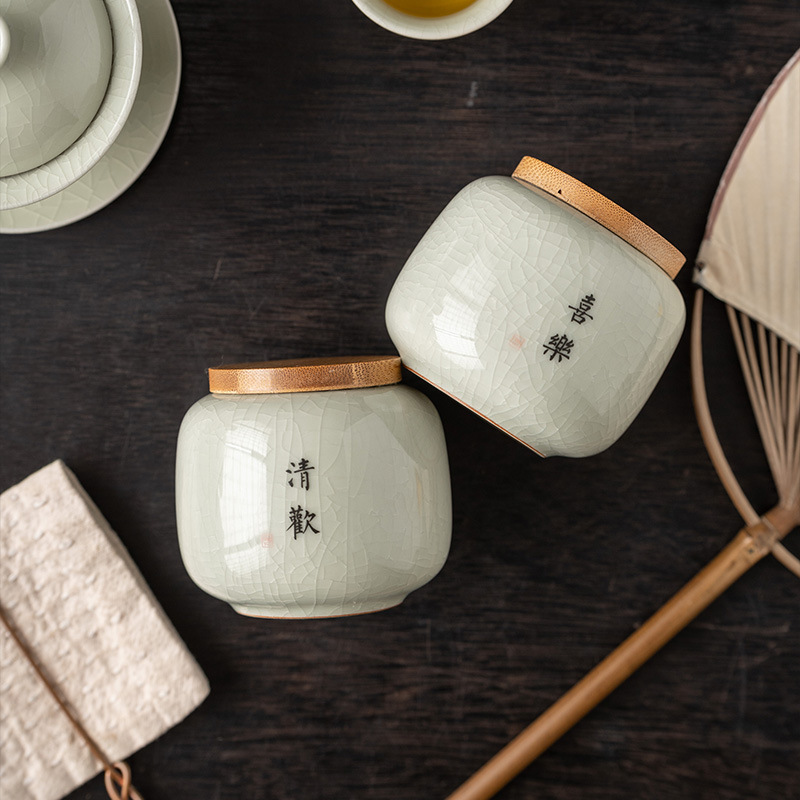 Hộp đựng trà thư pháp, hộp đựng trà mini bằng gốm, hộp kín nhỏ, trà xanh đỏ Pu'er, Hộp bao bì rỗng, tiện dụng