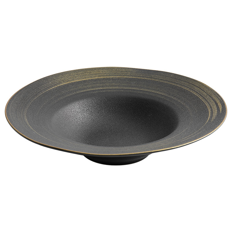 Bát mũ rơm cát vàng đen vẽ tay bát súp đặc nhà hàng phương Tây cổ điển sáng tạo đĩa mì Ý bát salad bát gốm sứ bộ đồ ăn bát sâu