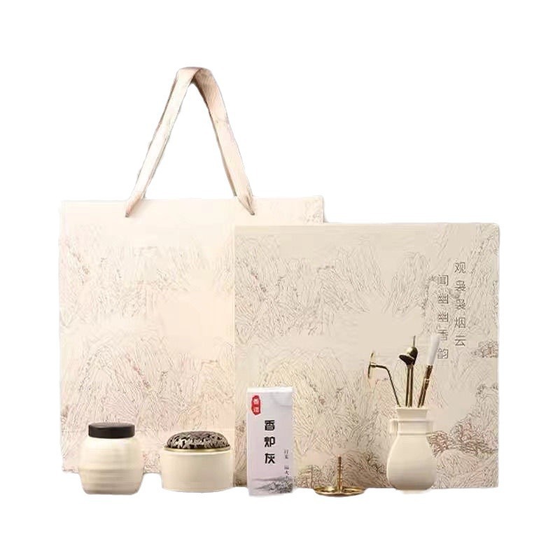 Lư hương đĩa, Bộ hương sứ trắng phong cách Tống, dụng cụ đóng dấu hương, bột hương, hộp quà đường hương, khuôn con dấu màu xám thực vật