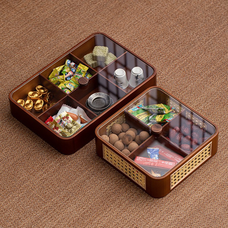 Hộp trái cây sấy khô gia dụng phòng khách, hạt dưa, kẹo, bàn cà phê, hạt gỗ nguyên khối, đĩa đựng trái cây, đặt giải khát, kiểu Trung Quốc mới
