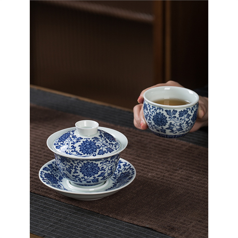 Jingdezhen Liuzhilian Sancai có thể có bát trà cốc đơn bát trà bộ trà Kung Fu bán buôn dụng cụ pha trà chống bỏng