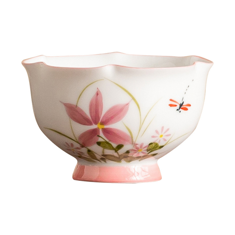 Vẽ tay hoa cúc, chuồn chuồn, nụ hoa, cốc chủ gốm, cốc uống trà đơn, cốc trà kung fu gia dụng, cốc trà ngon