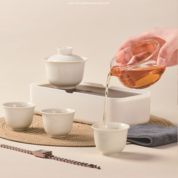 Bát có nắp gốm Một ấm ba cốc quà tặng doanh nghiệp bộ trà du lịch xách tay ngoài trời LOGO bộ cốc khách nhanh