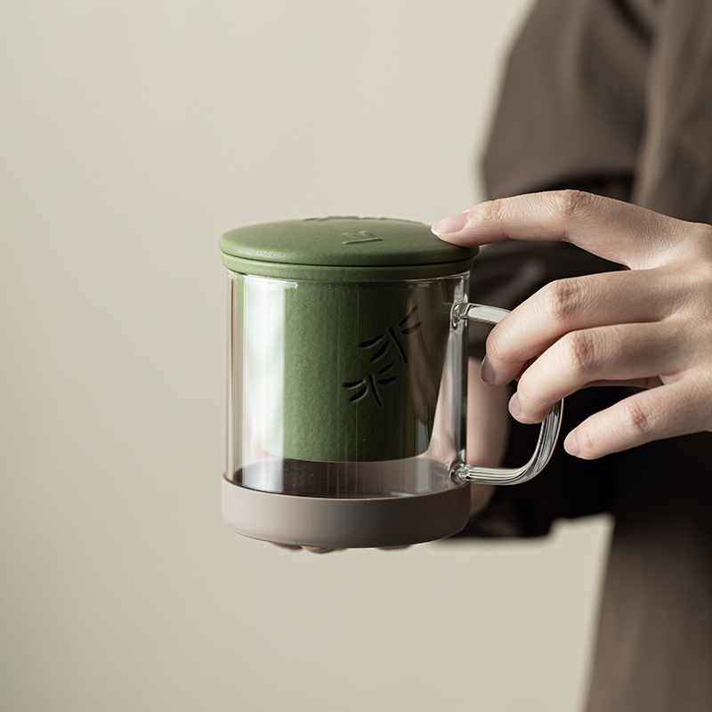 Cốc văn phòng chuồn chuồn thủy tinh cốc văn phòng gia dụng sáng tạo cốc lọc tách trà cốc cá nhân cốc uống nước