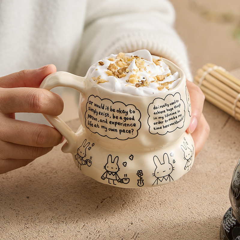 Ly sứ Migu Thỏ Trắng Ếch Đen, cốc uống nước sáng tạo dùng cho nhà và văn phòng, mẫu mới 2025, cốc dành cho nữ