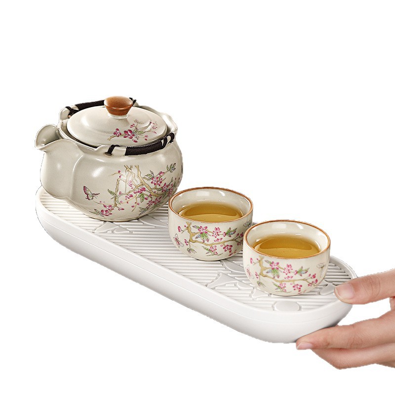 Bộ ấm trà du lịch lò đào hồng, ấm pha trà ngoài trời, cốc khách nhanh di động, một ấm bốn cốc, mang theo xe