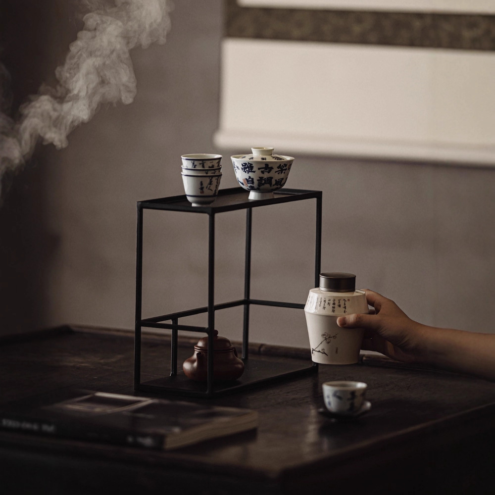 Giá để bàn trà sắt rèn, giá để tách trà, Giá để đồ Bogu, bộ trà Kung Fu, giá trưng bày để bàn nhiều tầng, không gian trà