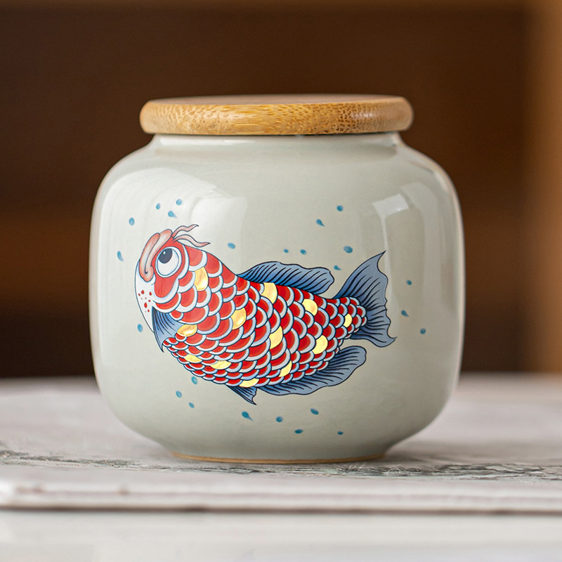 Bình đựng trà chống ẩm kín màu xám thực vật Bình đựng trà cỡ nhỏ cầm tay Bình sứ Phụ kiện trà đạo cổ điển Trung Quốc Bình rỗng