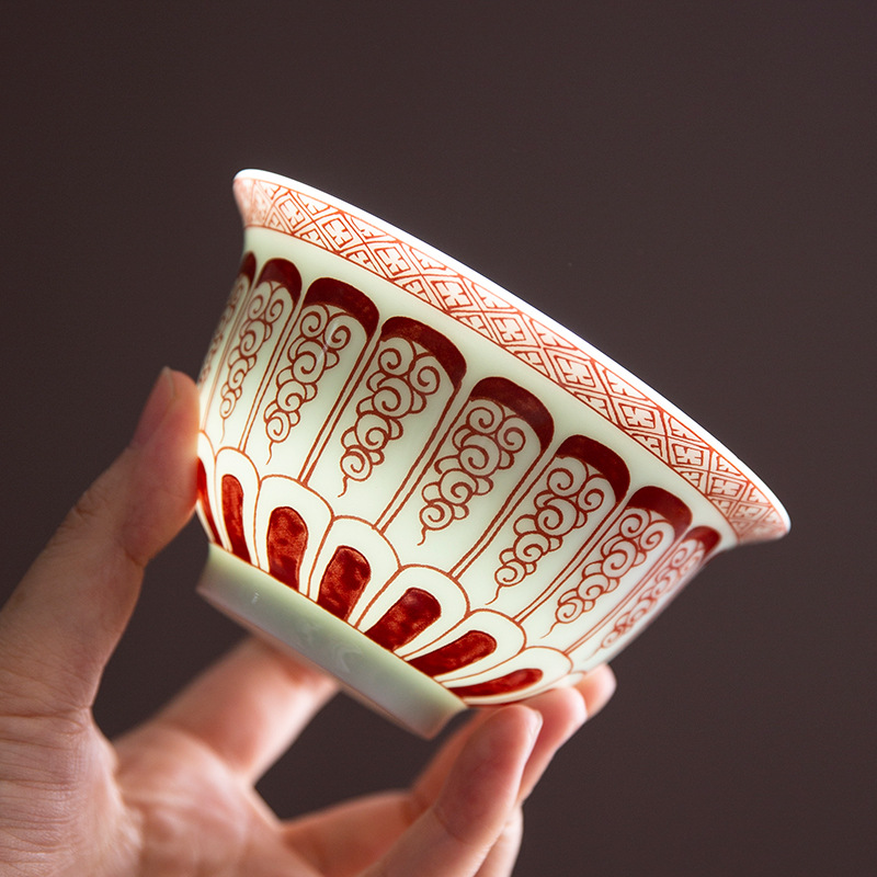 Dụng cụ pha trà cổ điển Kung Fu sứ trắng xanh dụng cụ pha trà bát ba tài năng gia dụng tách trà cốc chủ nhân có nắp đậy cốc