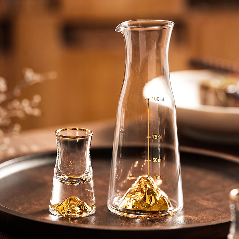 Bộ ly rượu gia dụng bằng vàng Bộ ly rượu gia dụng, ly rượu sáng tạo, ly rượu nhỏ, ly rượu cao cấp có vạch