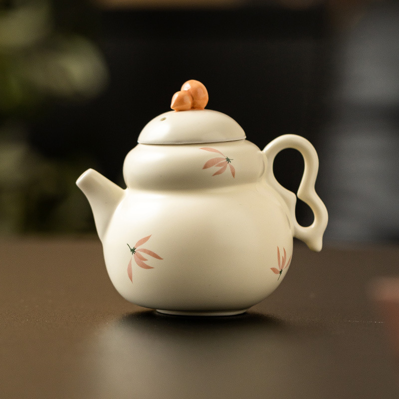 Ấm trà Phúc Lộc hoa lan tráng men màu vàng gạo ấm trà đơn công phu ấm trà nhỏ công phu gốm sứ Trung Quốc ấm trà một người dùng gia đình