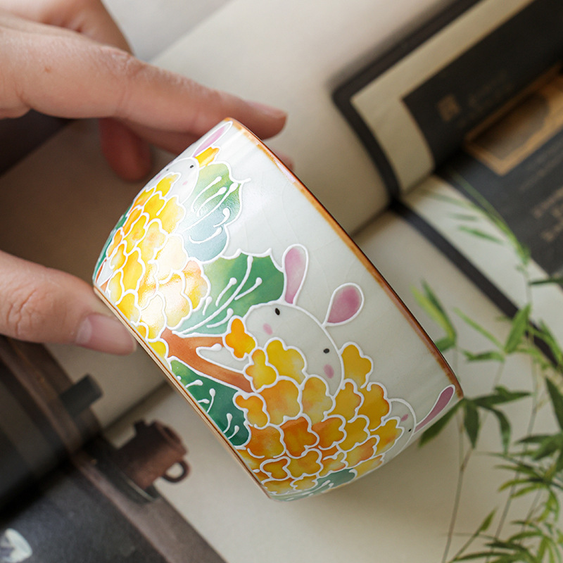 Cốc chủ nhân gốm sứ Ruyao cốc uống trà cá nhân cỡ lớn có thể nâng cốc pha trà mở cốc trà bộ trà Kung Fu