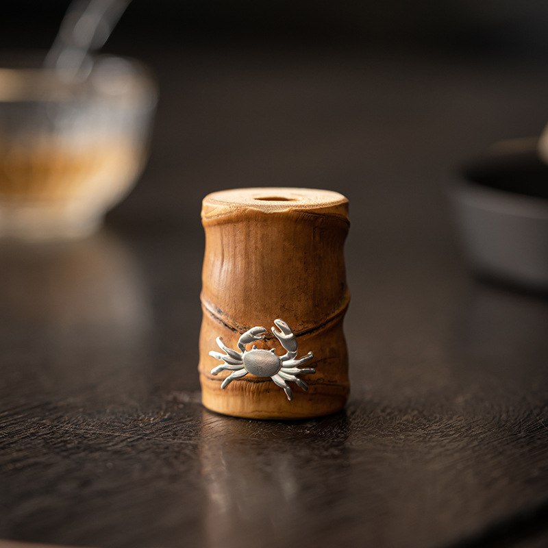 Luo Han tre gốc tre Nắp ấm nắp ấm trà nắp nhỏ màu bạc bàn trà cao cấp đồ trang trí cao cấp