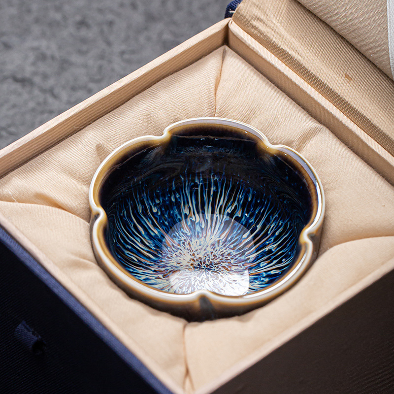 Cốc trà sứ Jingdezhen Tianmu tráng men Jianzhan cốc trà gốm sứ cốc đơn bộ trà Kung Fu cốc chủ sở hữu cánh hoa gia dụng