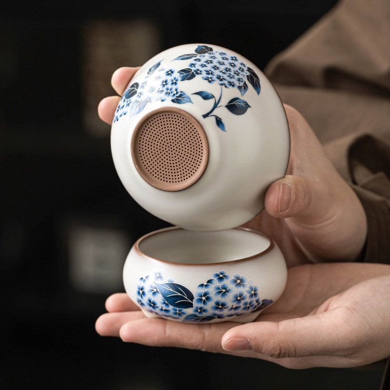 Lọc trà Ruyao lọc trà gốm sứ mỡ lợn đông lạnh nhóm lọc trà hoa cẩm tú cầu xanh nhóm lọc trà lưới phụ kiện trà đạo dụng cụ lọc trà