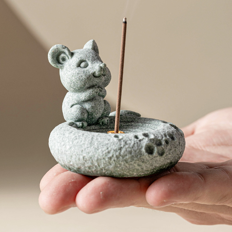 Trang trí chỗ cắm hương chuột 12 cung hoàng đạo Trang trí nhà văn phòng để bàn Thủ công mỹ nghệ cảnh quan sa thạch xanh