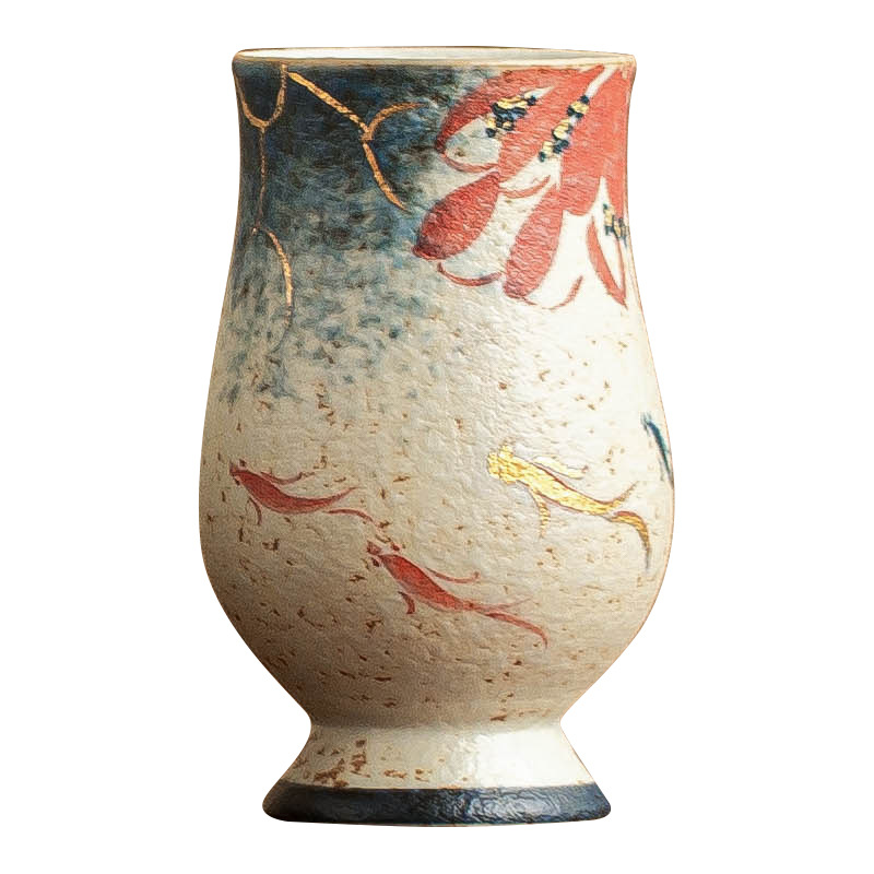 Nhà máy màu xanh và trắng đá lửa cốc trà gốm sứ đỏ chạm khắc vàng vẽ tay hoa sen vần Koi thơm cốc chủ nhân cốc Kung Fu