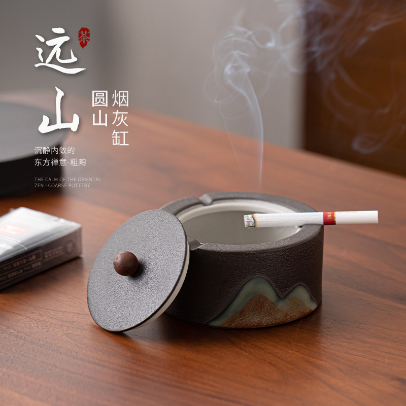 Gạt tàn có nắp, chống gió, chống bay, đồ trang trí gạt tàn gốm sứ đơn giản cho phòng khách gia dụng, văn phòng